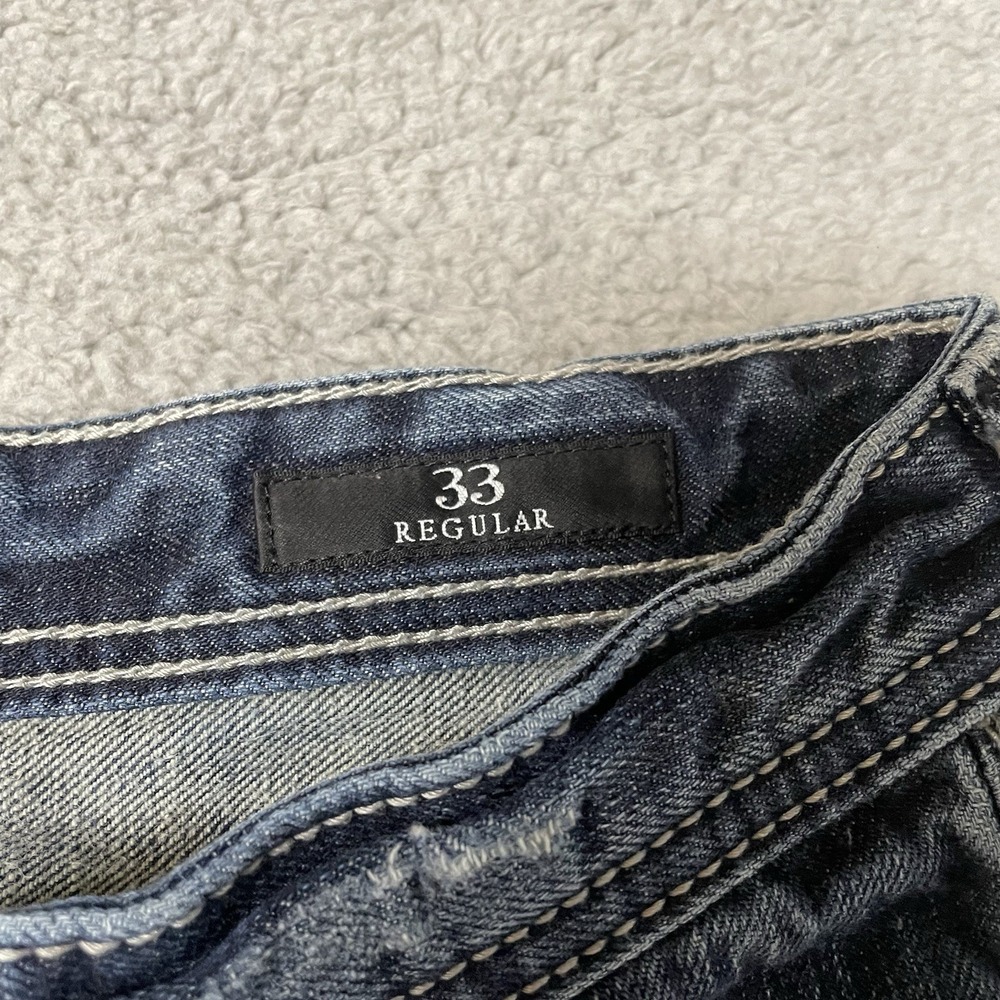 Affliction Cooper Relaxed Boot Jeans Mens 33x32 Blue Distressed Typhoon Wash - Picture 6 of 15